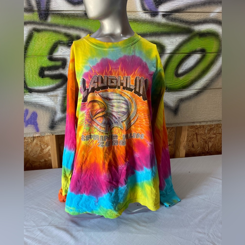 Y2K Long Sleeve Tie Die Laughlin Motorcycle Run 2000 Large! VTG!
